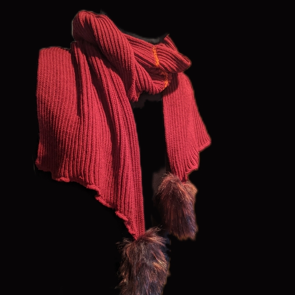 Futzrane Red Knit Scarf with Faux Fur Accents